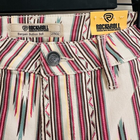 Rock & Roll Denim Bargain Button Bell High Rise Aztec Print - Picture 2 of 6